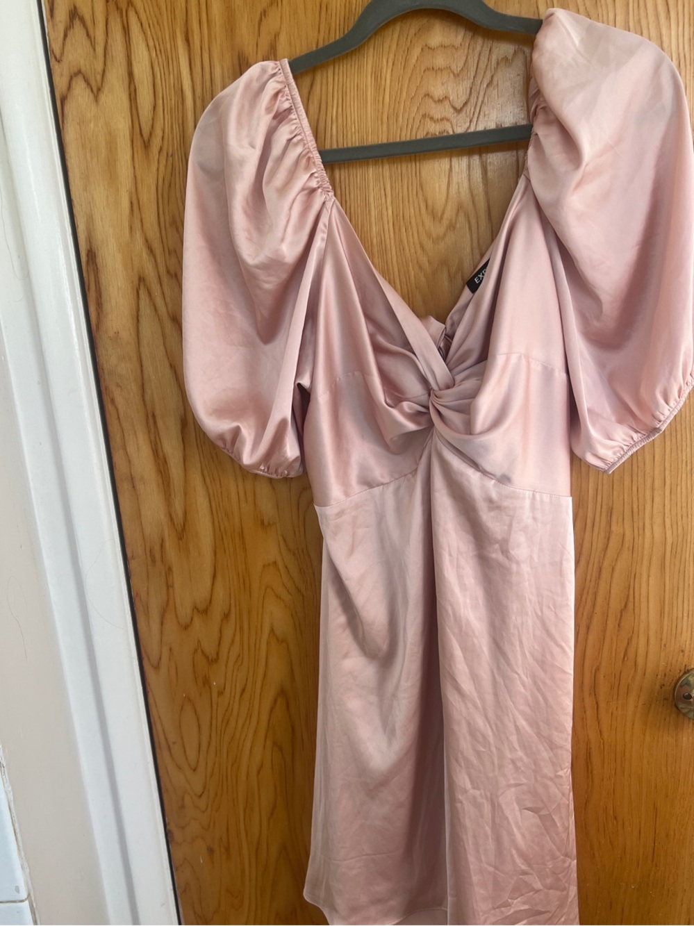 Express Puff Sleeve Twist-Front Mini Dress in Dusty Rose